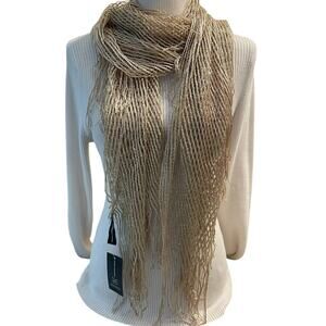 INC Crochet Scarf Metallic Sand Fishnet Wrap‎ Sparkle Oblong NWT